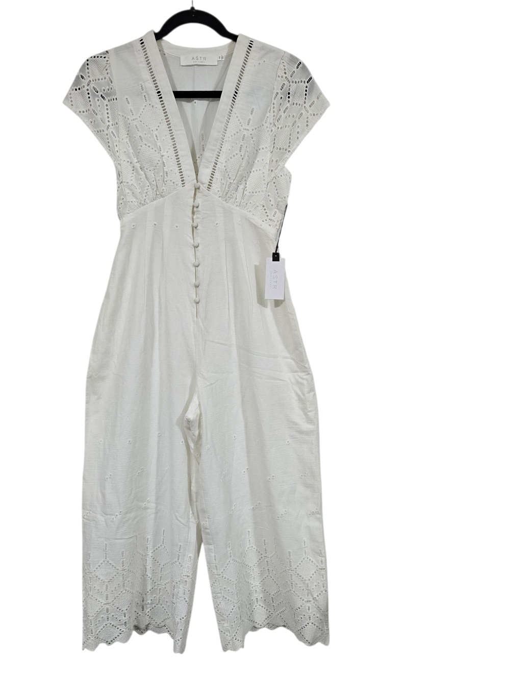 Astr Cream Eyelet V-Neck Wide-Leg Jumpsuit XS NWT